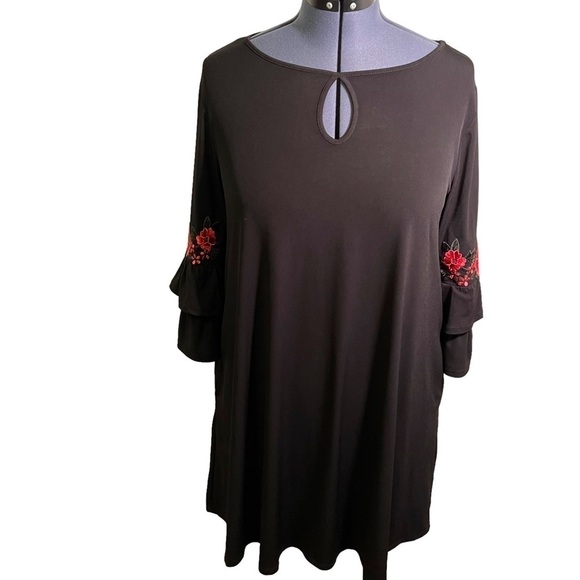 Alyx Black Dress Bell Sleeves Embroidered Floral XL - Picture 1 of 11